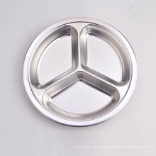 wholesale stainless steel 3 section fast food divided tray round dinner plate